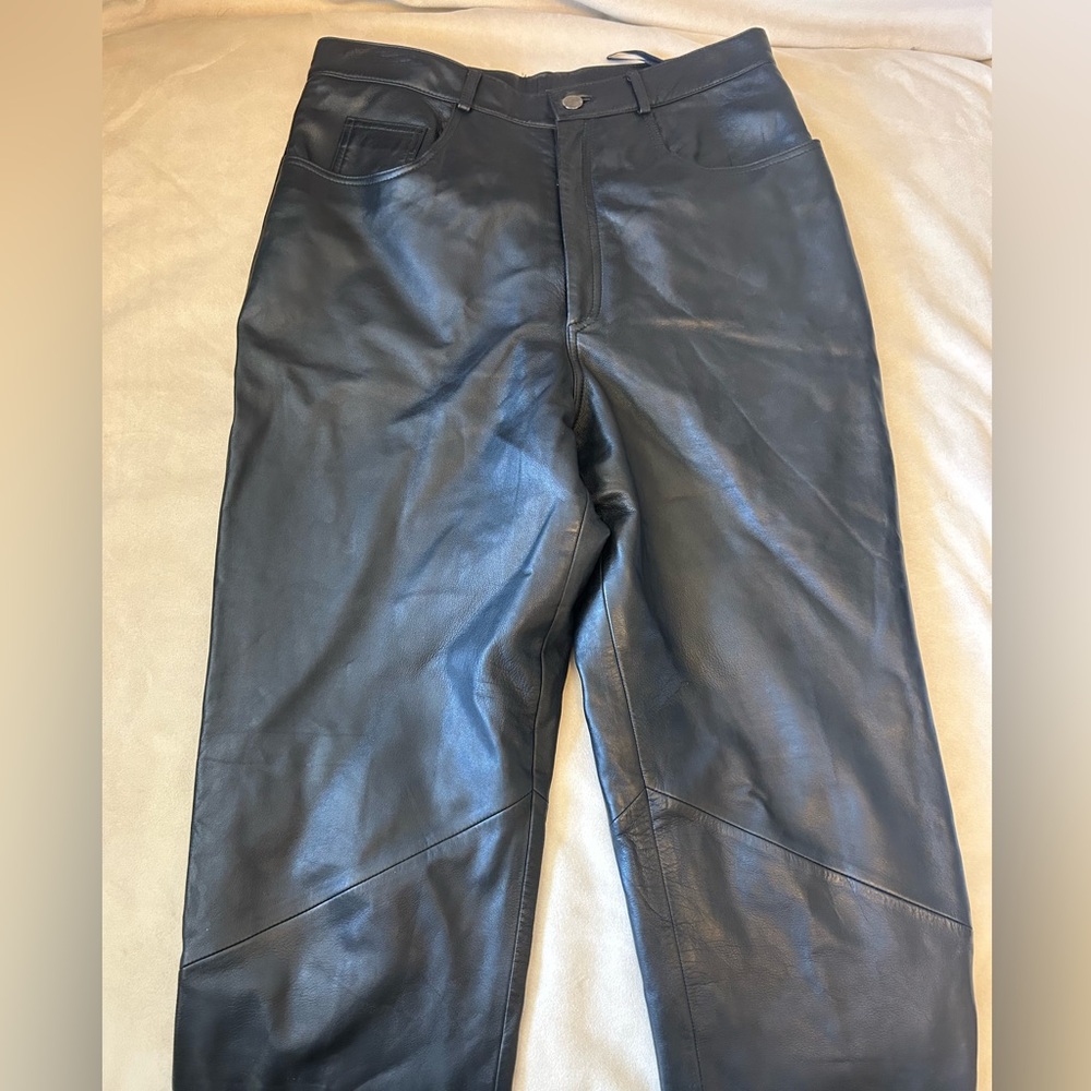 Vintage Black Leather High-Waist Pants